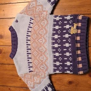 Blue and tan button necklace sweater